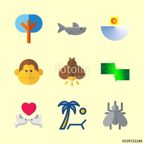500x500 Tropical Vector Icons Set Trees, Leaf, Firefly And Shark In This