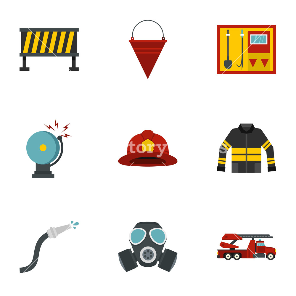 1000x1000 Fireman Icons Set Flat Illustration Of Fireman Vector Icons