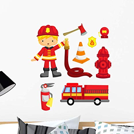 466x466 Wallmonkeys Fireman Vector Set Wall Mural Peel