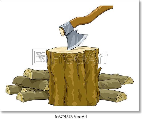 560x470 Free Art Print Of Firewood Stump With An Ax And Firewood, Vector