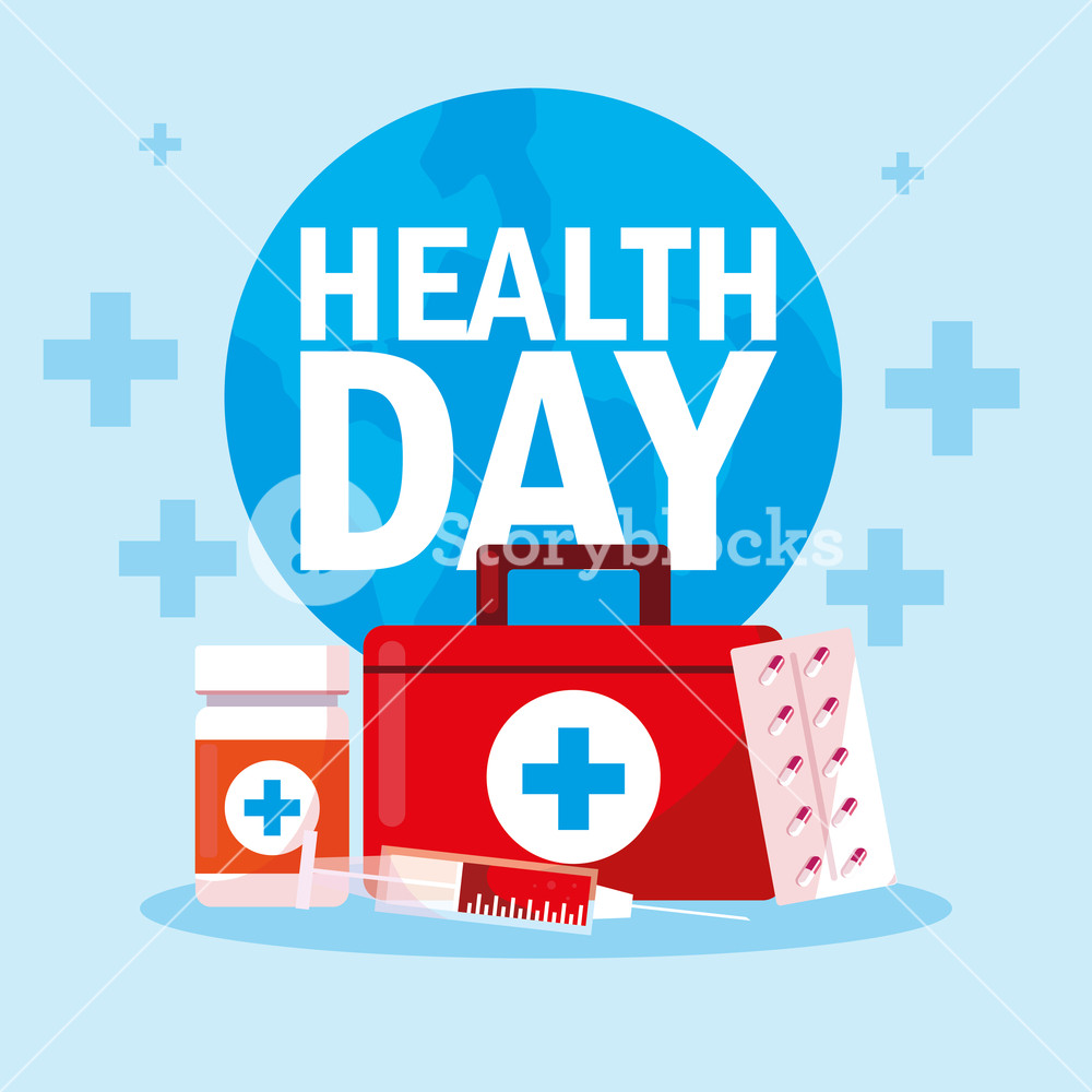 World Health Day Card With First Aid Kit Vector Illustration 1000x1000 World Health Day Card With First Aid Kit Vector Illustration