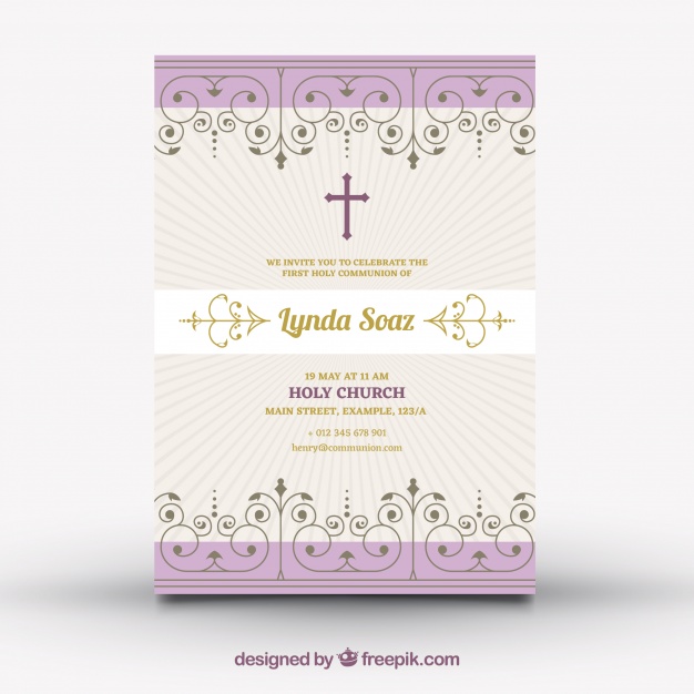 626x626 Elegant Vintage First Communion Invitation Vector Free Download