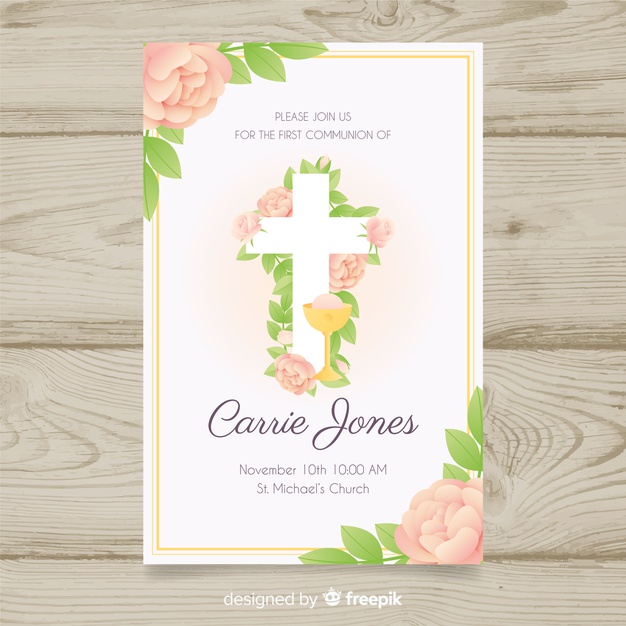 626x626 Floral First Communion Invitation Vector Free Download