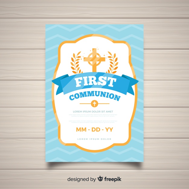 626x626 Golden Frame First Communion Invitation Vector Free Download