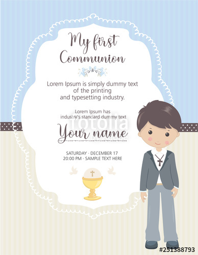 388x500 My First Communion Invitation Vertical Boy Invitation With Cute