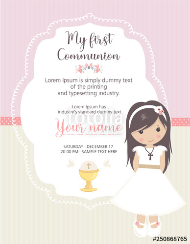 388x500 My First Communion Invitation Beautiful Girl With Communion Dress