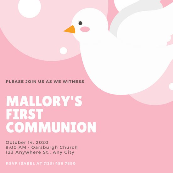 550x550 Pink With Circles And Dove Vector Communion Invitation