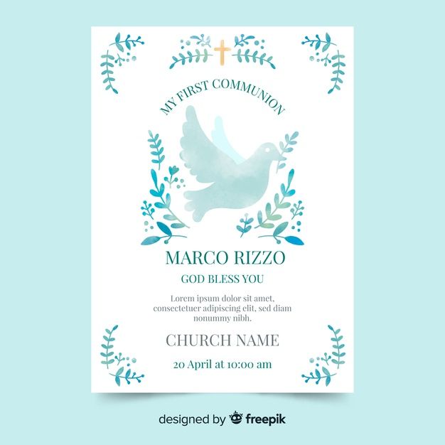 626x626 Watercolor Dove First Communion Invitation Free Vector Birma