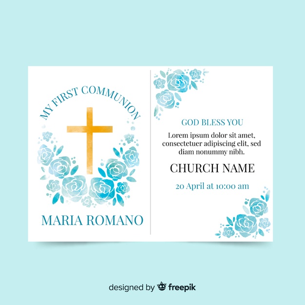 626x626 Watercolor Roses First Communion Invitation Vector Free Download