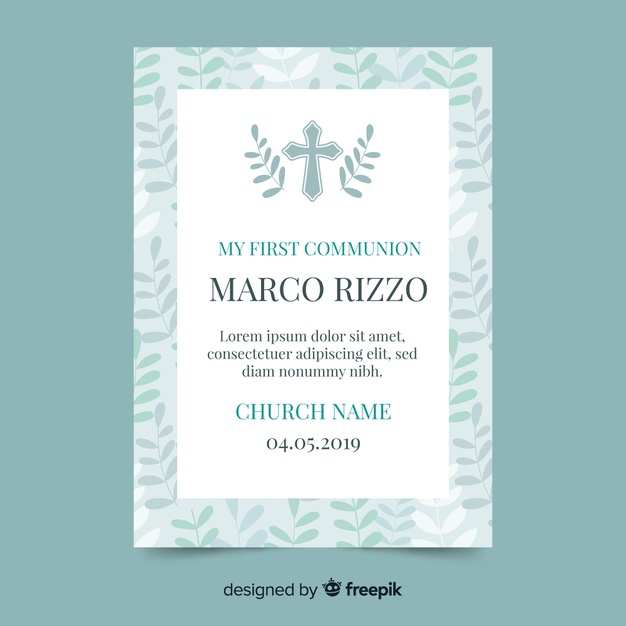626x626 Cross With Leaves First Communion Invitation Vector Free Download