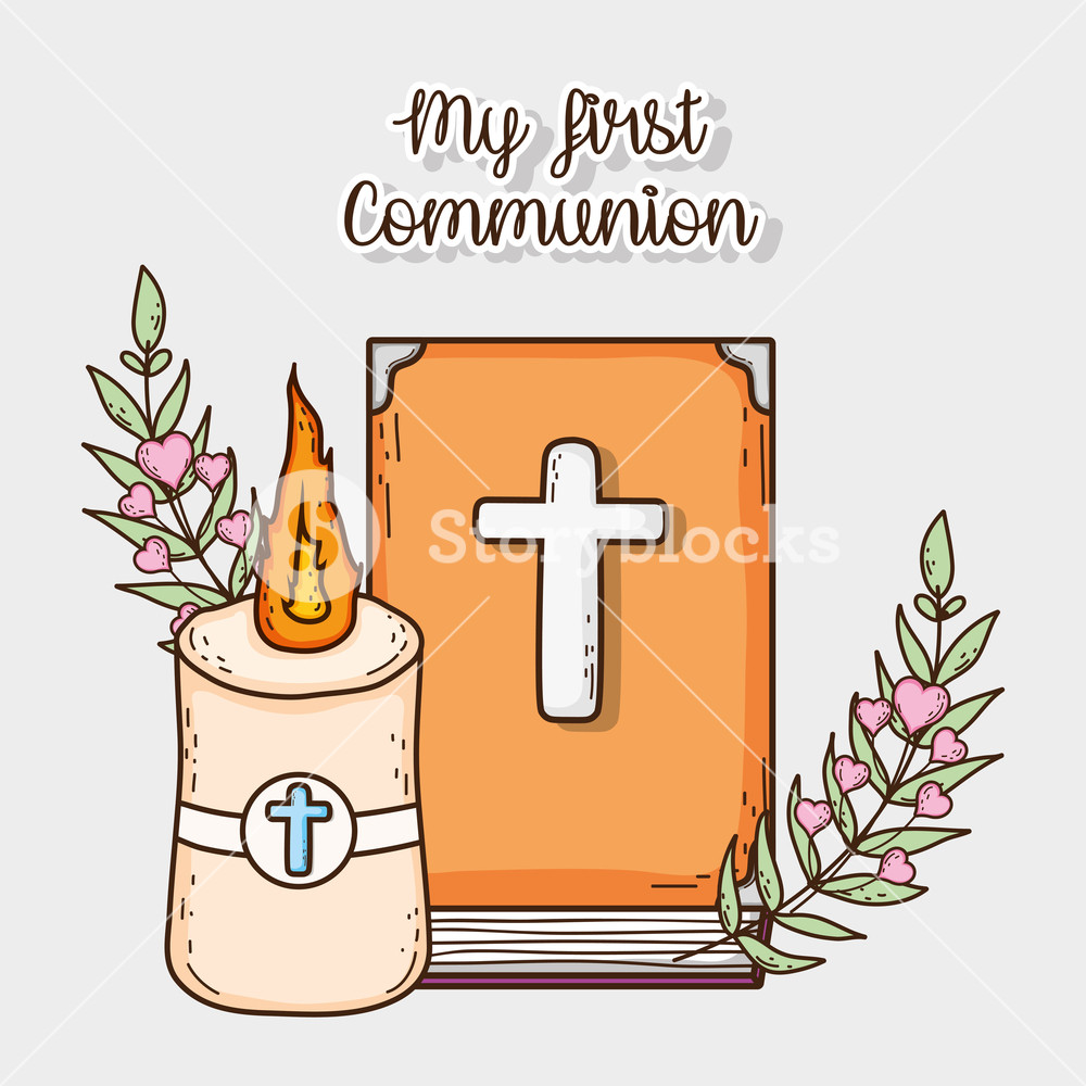 Bible With Candle And Cross To First Communion Vector Illustration 1000x1000 Bible With Candle And Cross To First Communion Vector Illustration