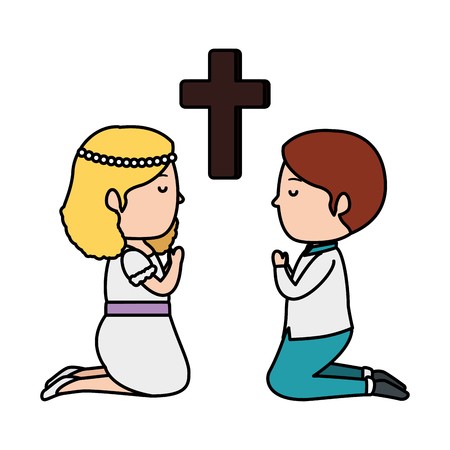 Little Kids Kneeling With Cross First Communion Vector 450x450 Little Kids Kneeling With Cross First Communion Vector