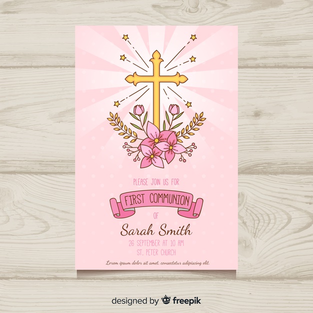 Hand Drawn Cross With Flowers First Communion Invitation Vector 626x626 Hand Drawn Cross With Flowers First Communion Invitation Vector