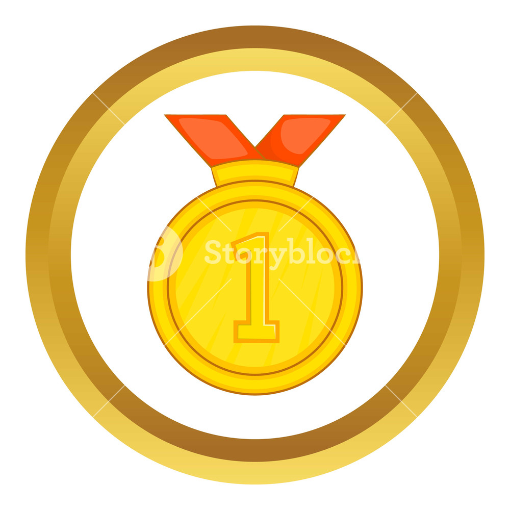 1000x1000 Gold Medal For First Place With Red Ribbon Vector Icon In Golden