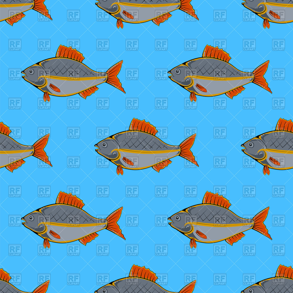 1200x1200 Seamless Fish Pattern On Blue Background Vector Image