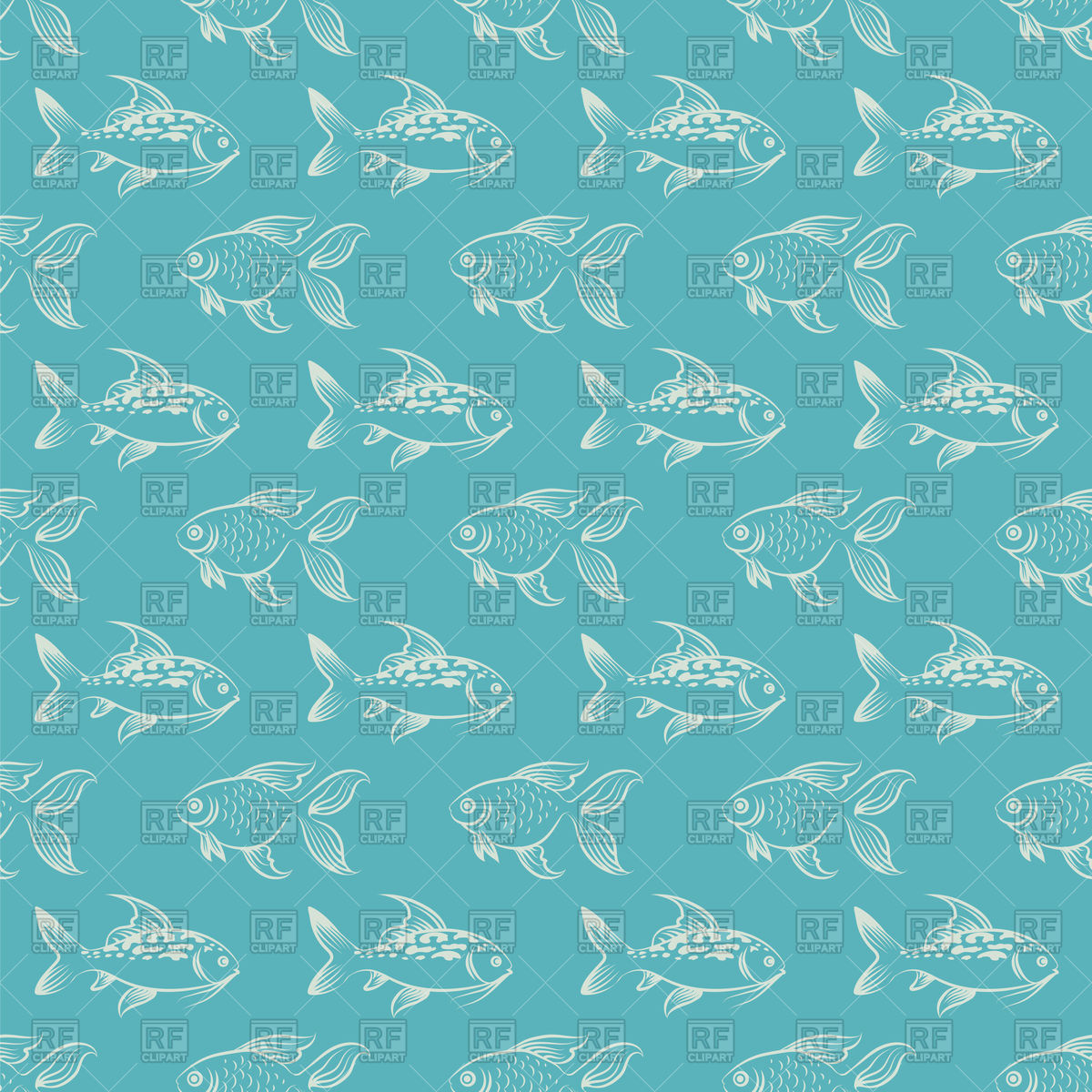 1200x1200 Seamless Pattern With Hand Drawn Fish On Blue Background Vector