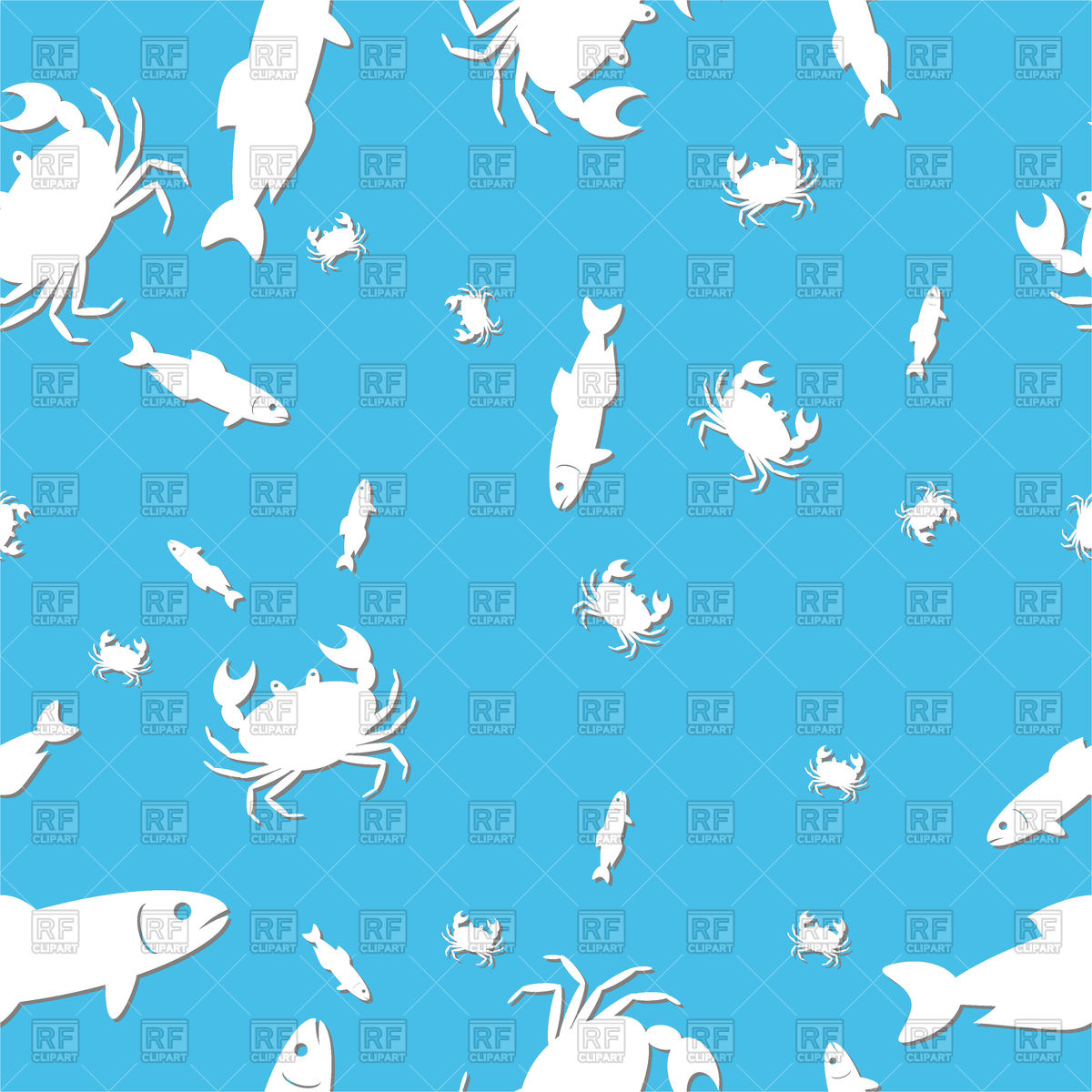1200x1200 Simple Seamless Background Pattern With Fish And Crabs Vector
