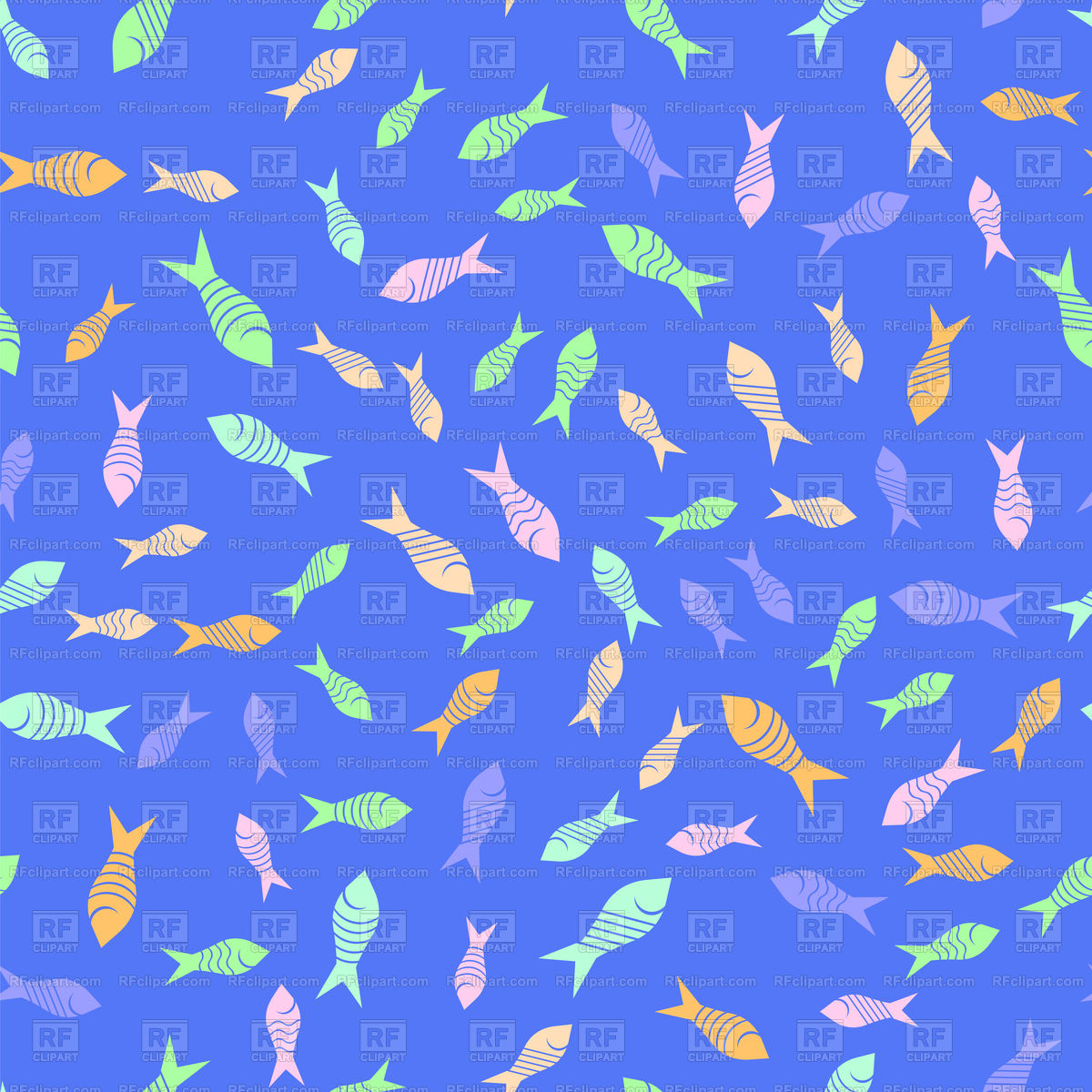 1200x1200 Colored Fish Silhouettes Seamless Pattern On Blue Background