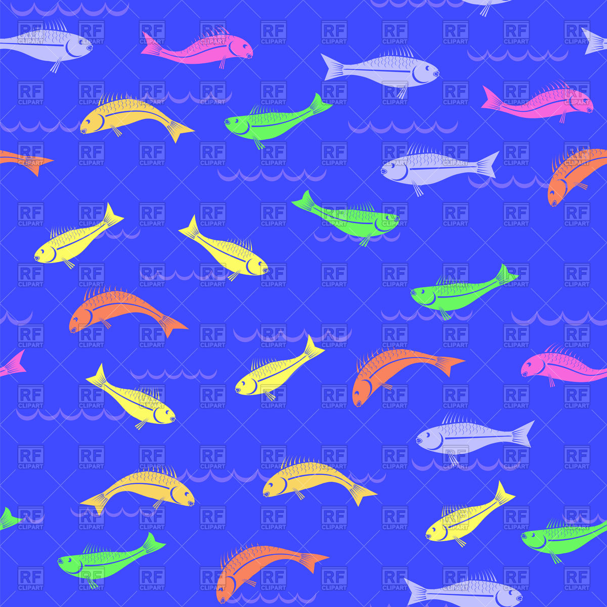 1200x1200 Colourful Seamless Pattern With Fish On Blue Background Vector