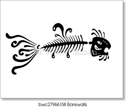 435x370 Black Fish Bone, Vector Illustration, Art Print Barewalls