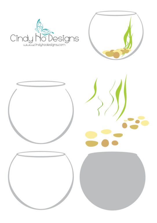 542x766 Gold Fish Bowl With Plants And Stones Digital Cutting