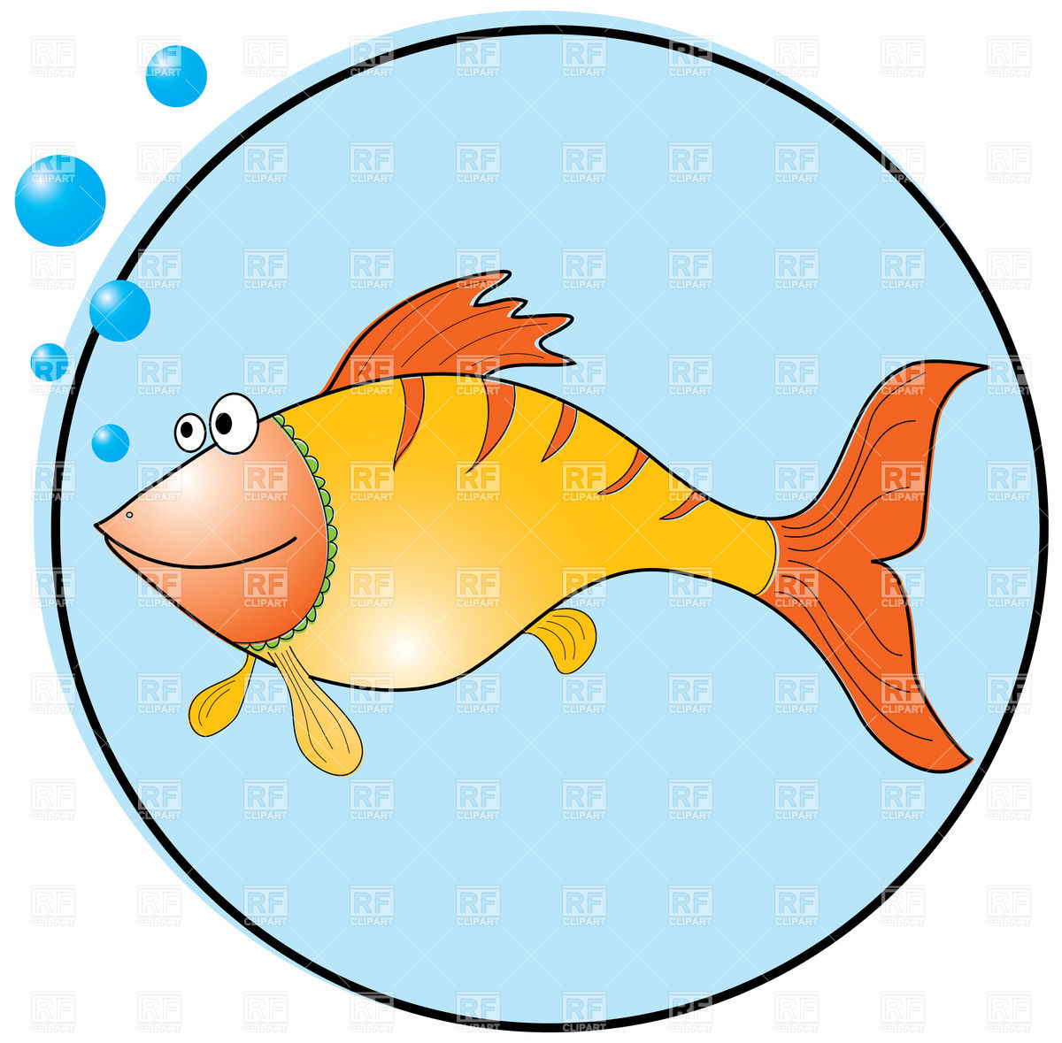 1200x1179 Funny Cartoon Golden Fish In Blue Circle Vector Image Of Plants