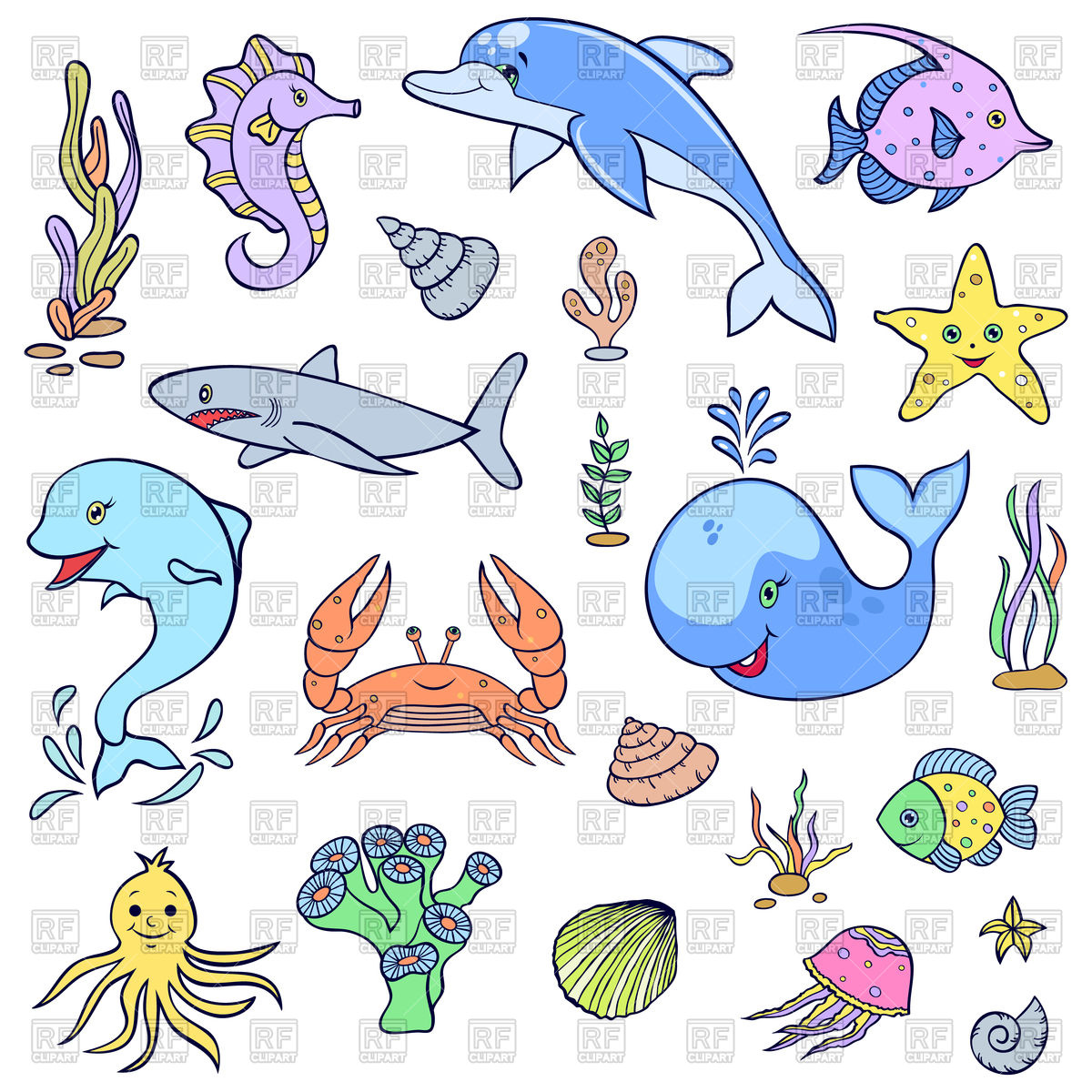 1200x1200 Set Of Cartoon Ocean Animals