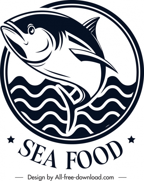 478x600 Seafood Logo Fish Sea Icons Black White Classical Free Vector