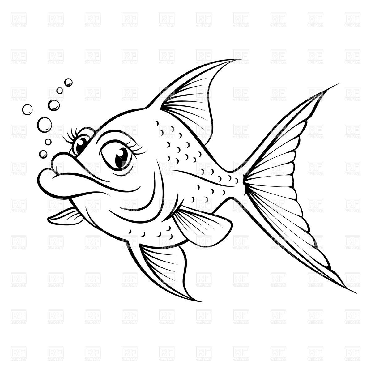 1200x1200 Sketch Of Cartoon Fish Outline Vector Image Of Plants And Animals