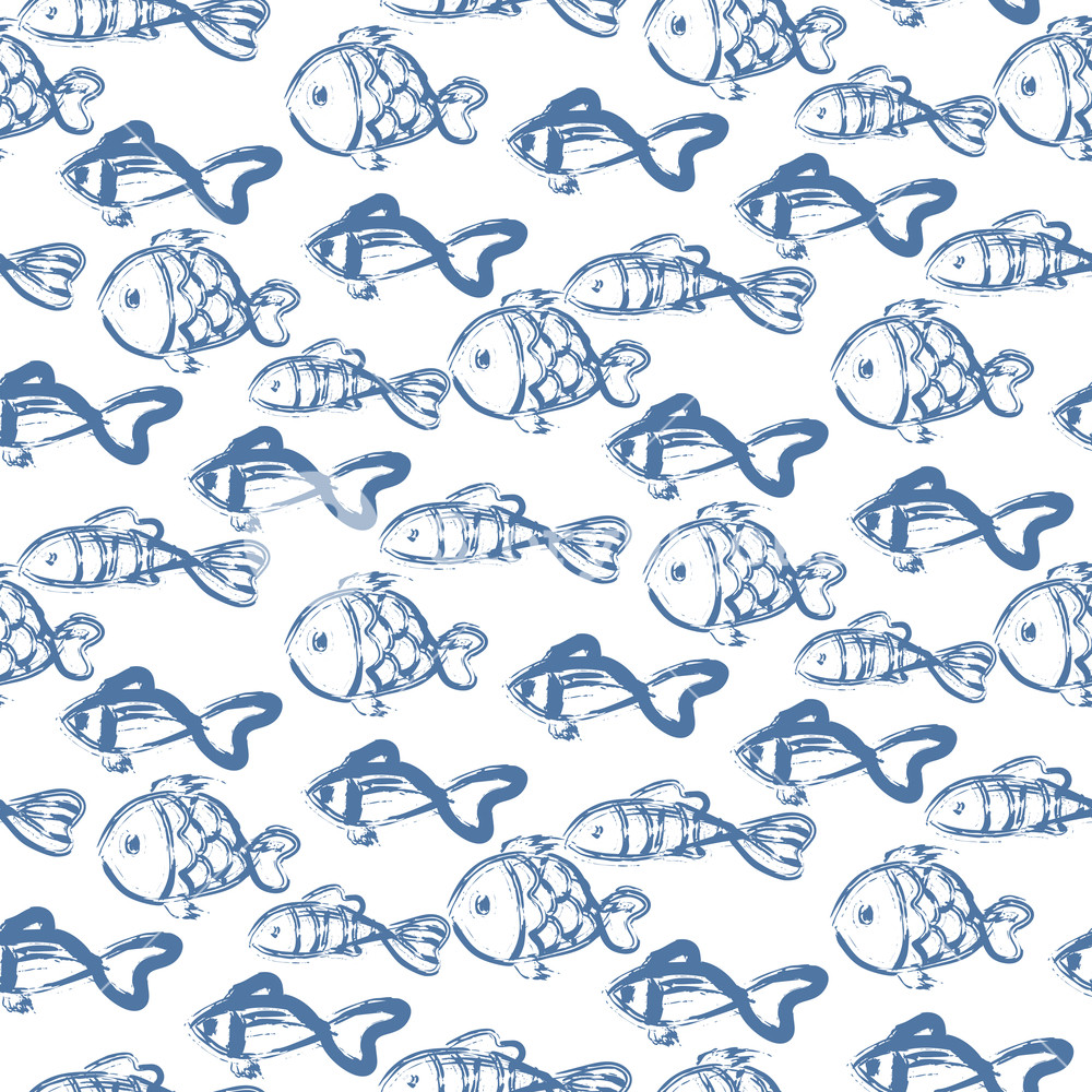 1000x1000 Hand Drawn Ocean Fish Abstract Pattern Vector Texture Underwater