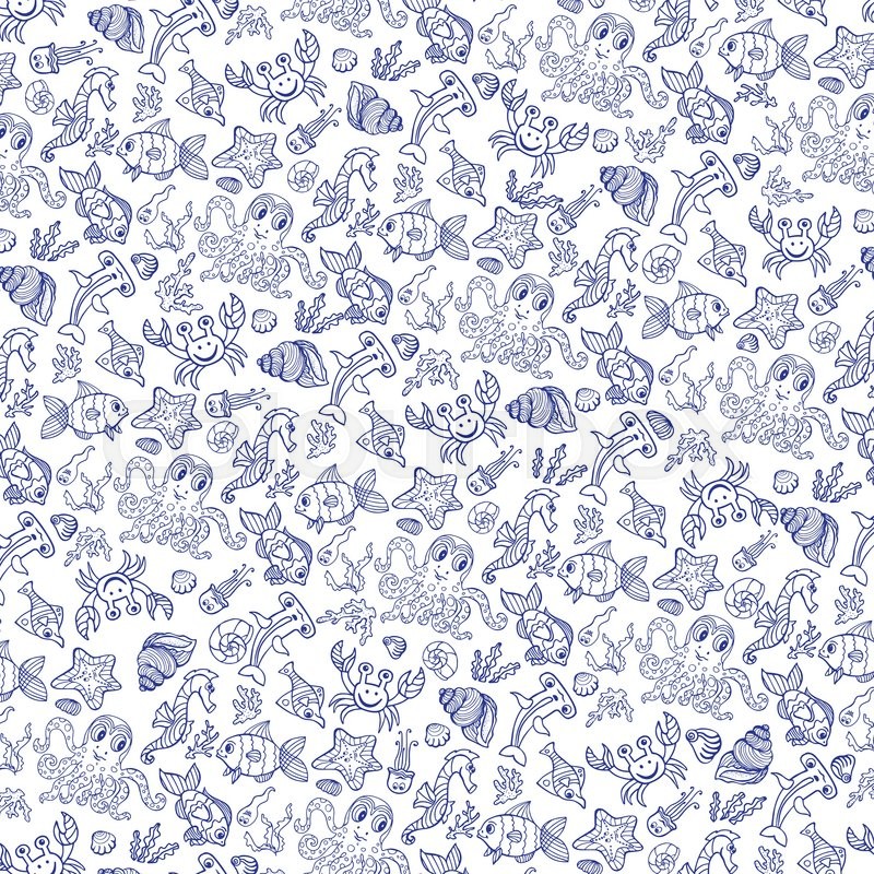 Sea Life Fish,animals Pattern Stock Vector Colourbox 800x800 Sea Life Fish,animals Pattern Stock Vector Colourbox