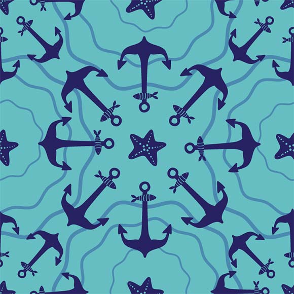 Vector Seamless Pattern With Sea Anchor And Fish, Silhouette Design 580x580 Vector Seamless Pattern With Sea Anchor And Fish, Silhouette Design
