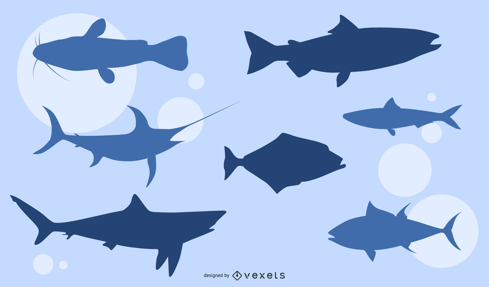 1701x1000 Fish Silhouettes Vector
