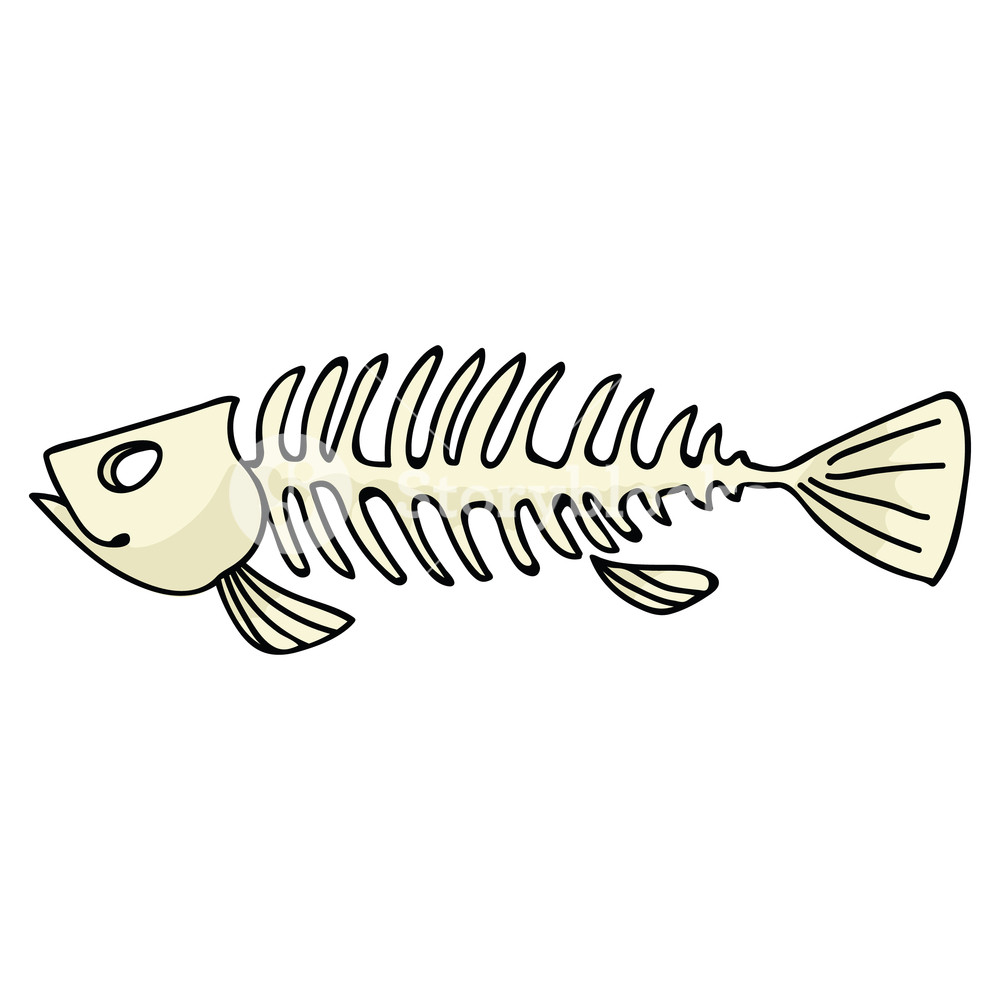 1000x1000 Fish Skeleton Vector Illustration Cartoon Motif Set With Border