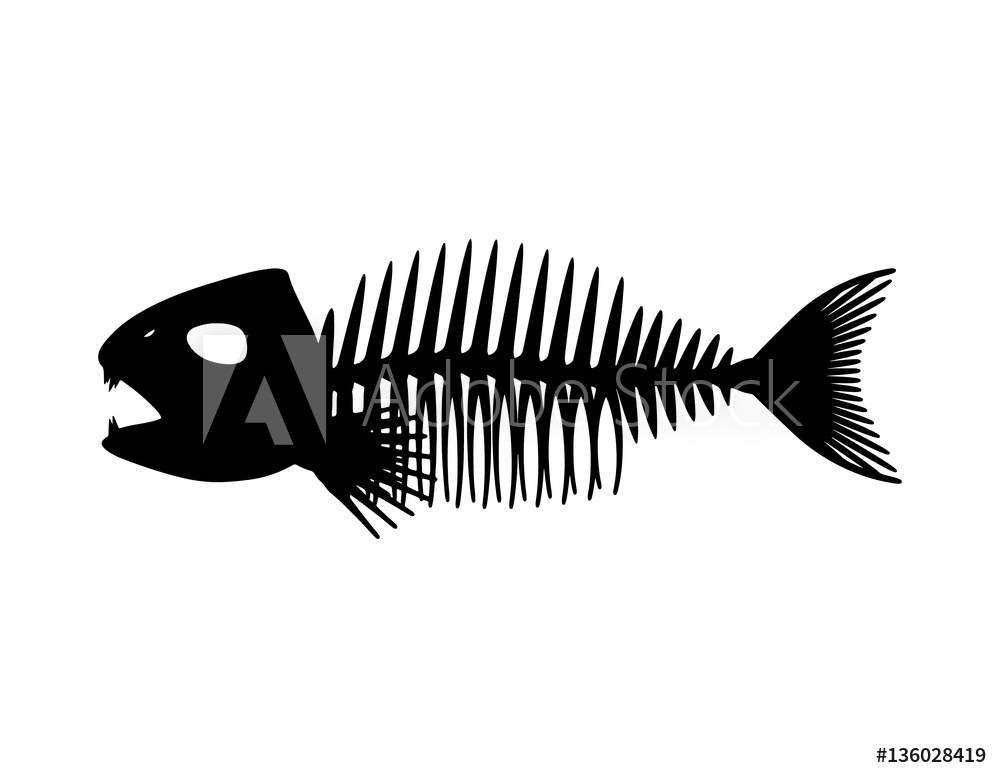 1000x778 Fish Skeleton Isolated On White Background Vector Silhouette I