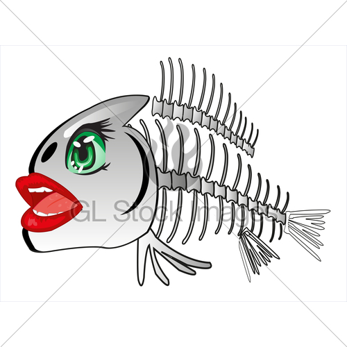 500x500 Vector Illustration Fish Skeleton With Eye And Lip Cartoon Gl
