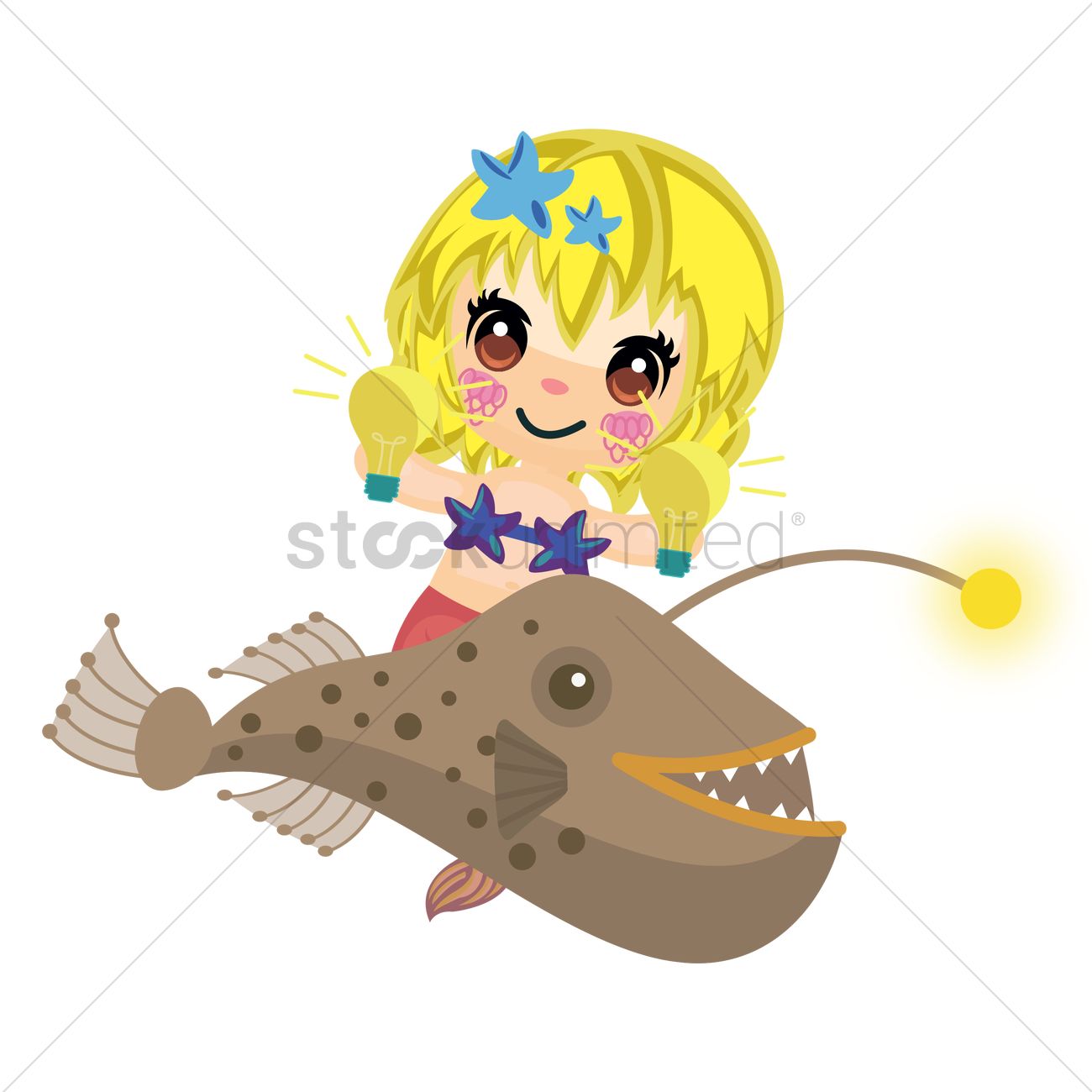 1300x1300 Mermaid With Lightbulbs And Angler Fish Vector Image