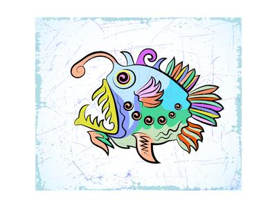 400x300 Vector Drawing Of The Abstract Stylized Fish On Light Blue