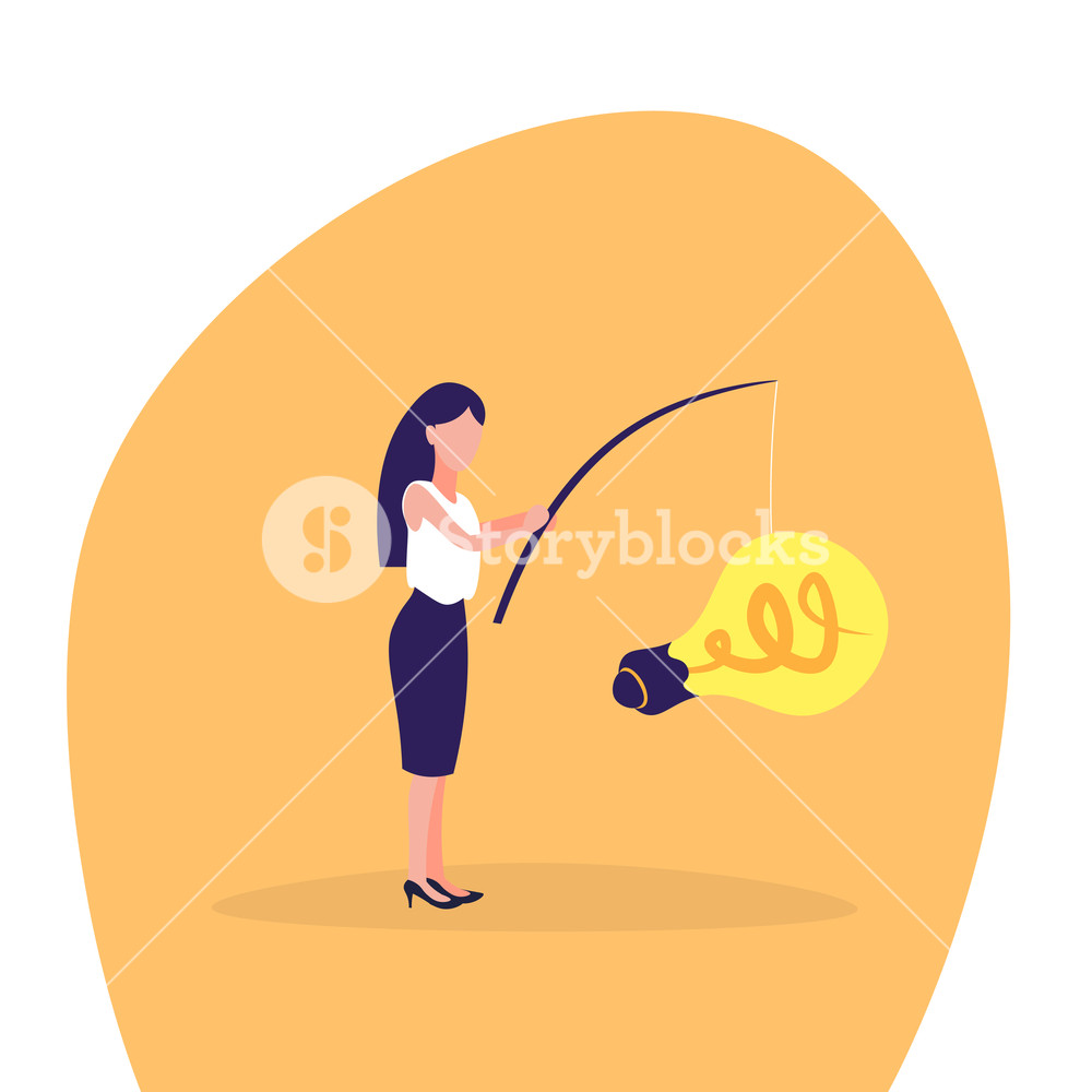 1000x1000 Businesswoman Fishing Rod Light Lamp New Idea Innovation Concept