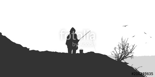 500x250 Fisherman Silhouette Vector Illustration Stock Image And Royalty