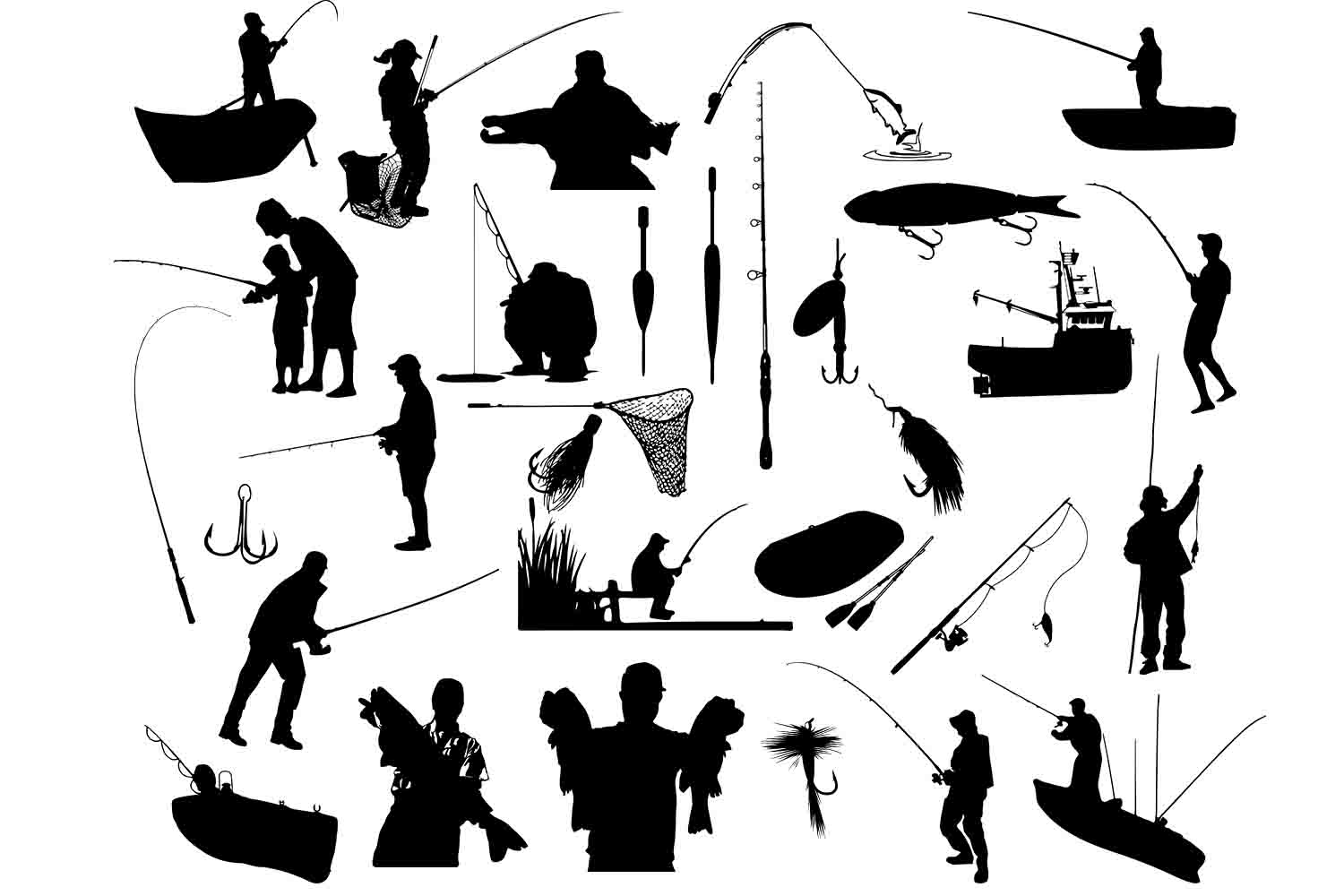 1500x1000 Fishing Silhouette Vector Clip Art Digitanza