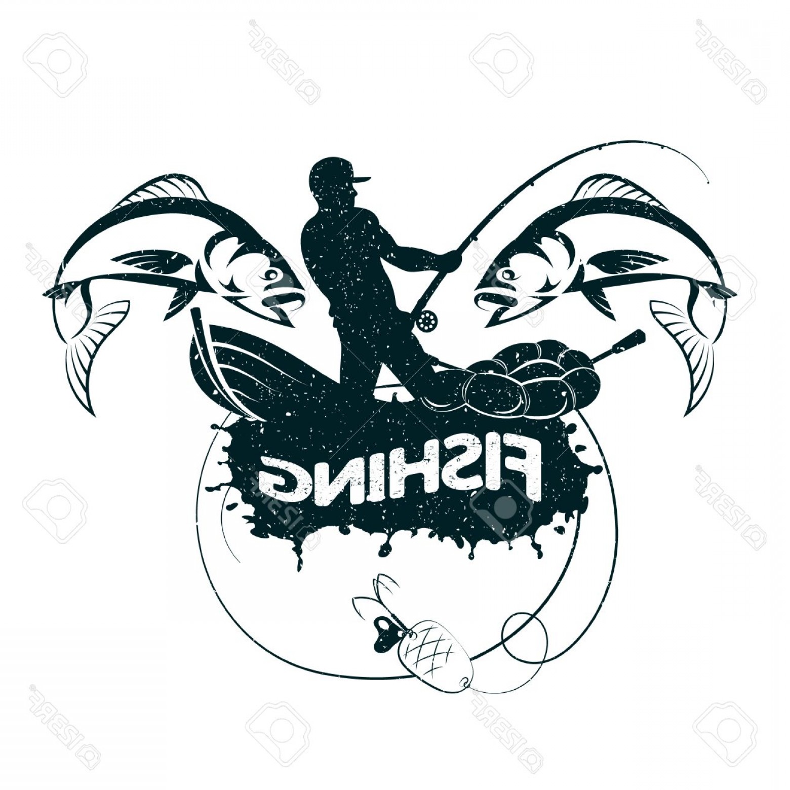 1560x1560 Photostock Vector Fisherman Catches Fish Silhouette Vector