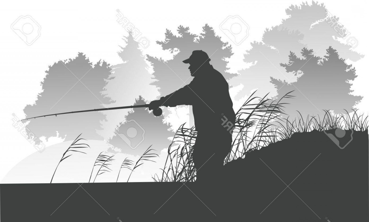 1560x940 Photostock Vector Vector Lake Fishing Fisherman Silhouette