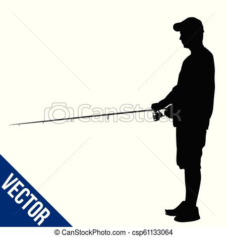 450x470 Fisherman Silhouette On White Background, Vector Illustration