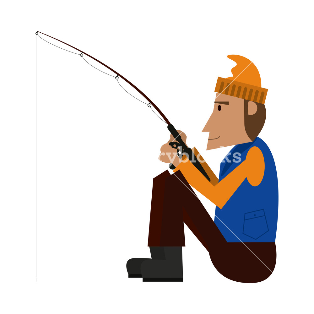 1000x1000 Fisherman With Rod Cartoon Vector Illustration Graphic Design