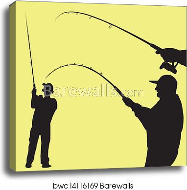 382x390 Man Fishing Vector, Canvas Print Barewalls Posters Prints