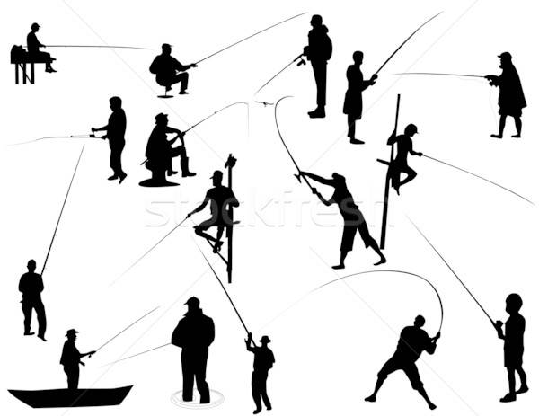 600x463 Set Of Fisherman Vector Silhouettes Vector Illustration Jelena