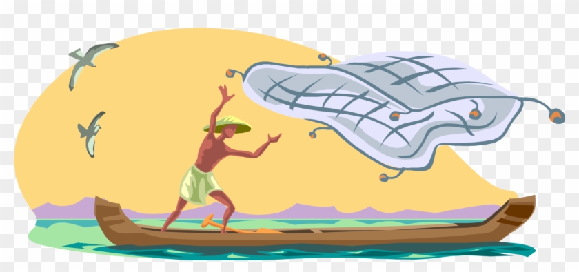 840x395 Vector Illustration Of Asian Fisherman Angler Casts