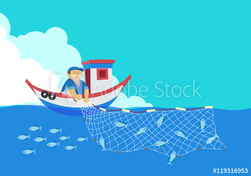 500x350 Cartoon Fisherman, Vector
