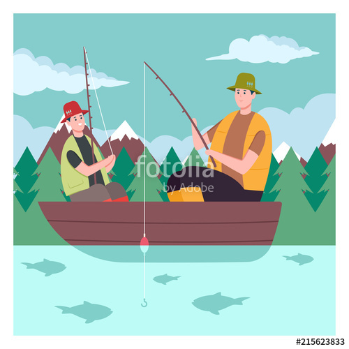 500x500 Father And Son On The Boat Fishing On The Lake Fisherman Vector